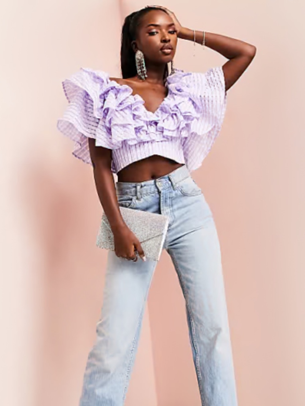 Klesis Dramatic Ruffle Off-Shoulder Crop Top - Picture 1 of 6